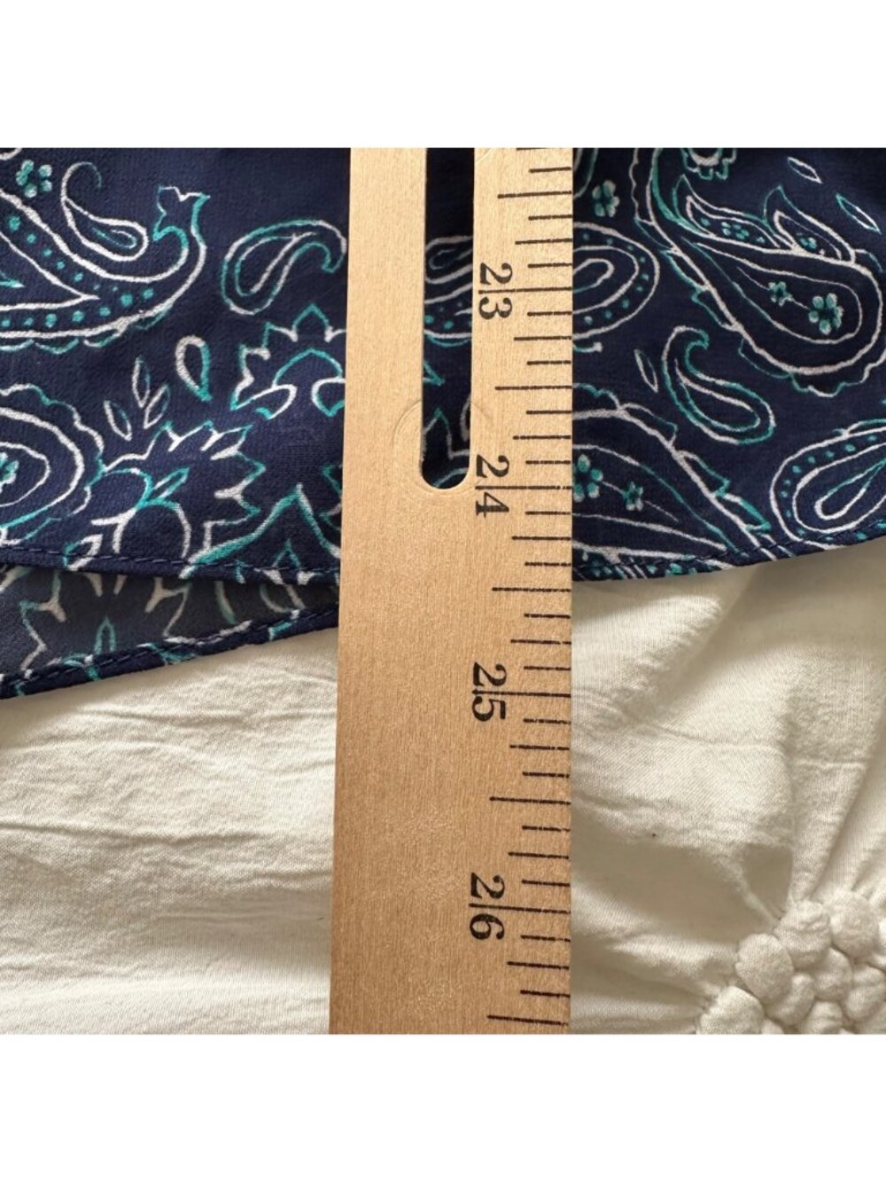 Belle Kim Gravel Navy & Teal Paisley Print V-Neck Sheer Blouse Top Womens L Boho - Picture 8 of 8
